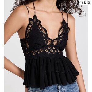Free People Adella  Black Lace Crochet Peplum Camisole medium